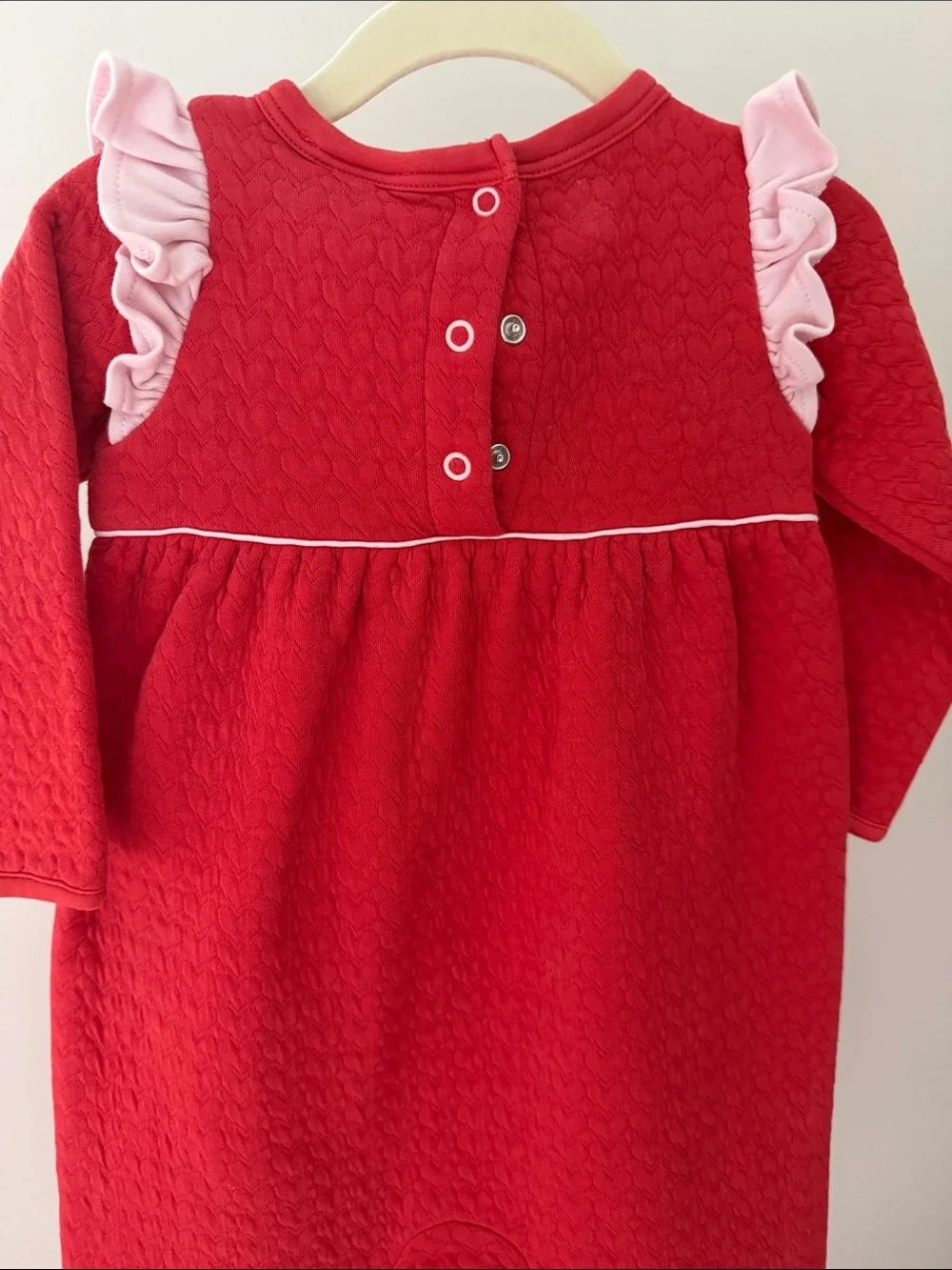 The Beaufort Bonnet Company Red One-Piece Footie with Pink Ruffles